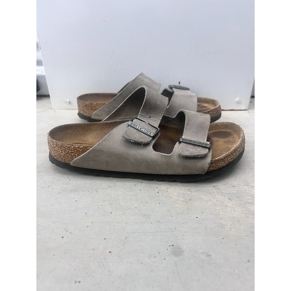 Birkenstock Arizona Sandals Womens EU 37 Gray Taupe Suede Open Toe Slip On Slide